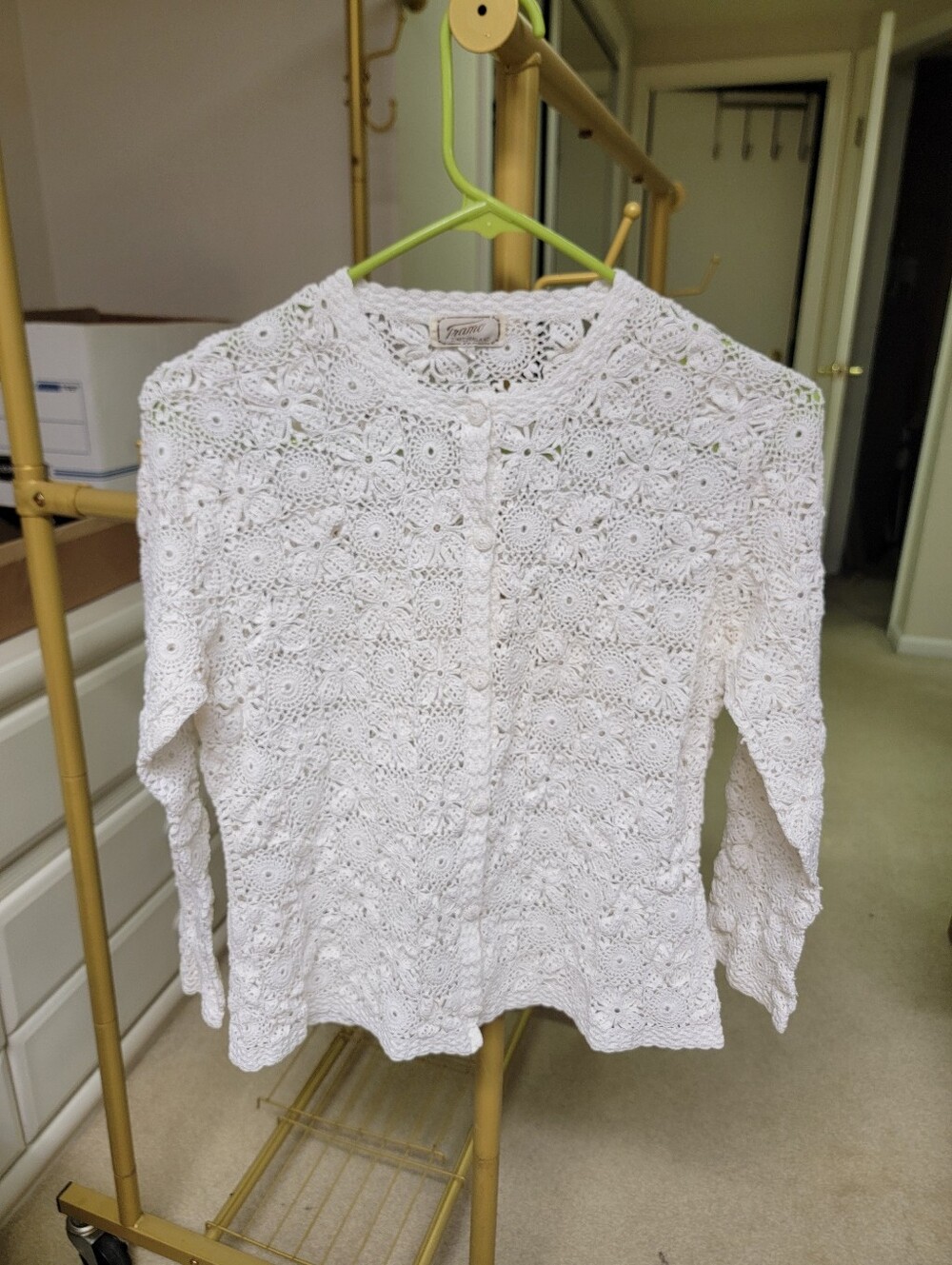 Beautiful Vintage White Crocheted Button-Up Cardigan